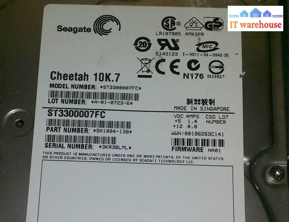 5X Netapp Ds14Mk2 Seagate 10K.7 300Gb Fc Mk4 St330007Fc 9X1004-138 Na01 W/ Tray