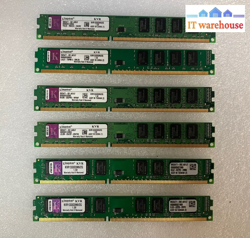 6X 2Gb Kingston Dimm 1333Mhz Pc3-10600 Ddr3 Memory (Kvr1333D3N9/2G) ~