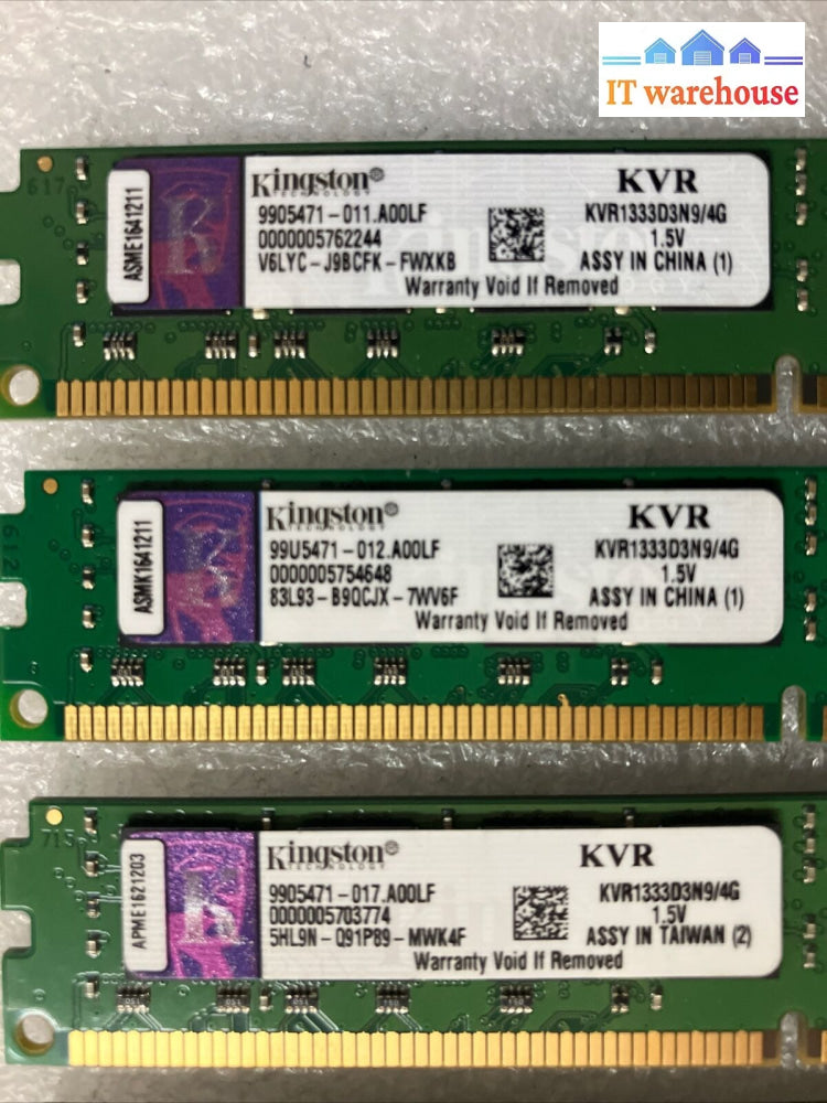 (6X 4Gb) Kingston Kvr1333D3N9/4G Pc3-10600 Ddr3-1333 Lowprofile Memory 9905471 ~