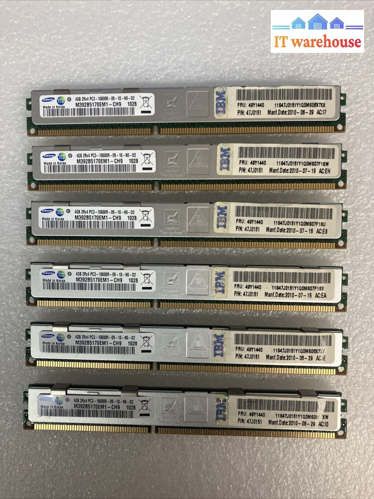 (6X 4Gb) Samsung Pc3-10600R Ddr3-1333 Registered Ecc 2Rx4 Memory M392B5170Em1 ~