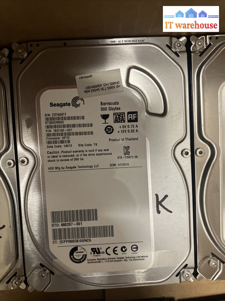 (6X) Seagate Barracuda St500Dm002 Sata 500Gb 3.5’ Hd (1000 Days Remaining)~