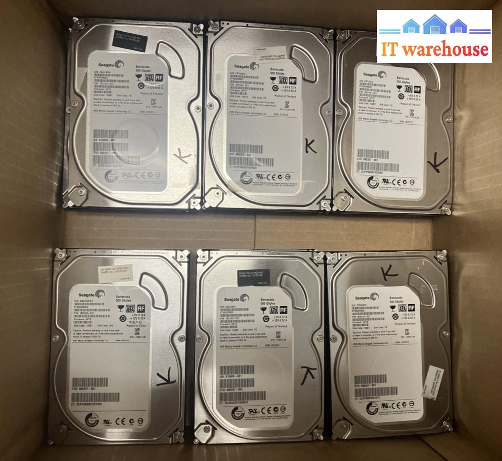 (6X) Seagate Barracuda St500Dm002 Sata 500Gb 3.5’ Hd (1000 Days Remaining)~