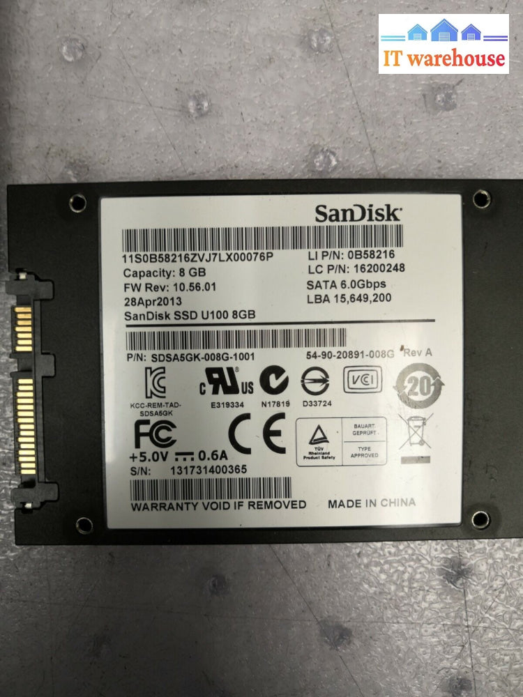 7X Sdsa5Gk-008G-1001 Sandisk U100 8Gb Mlc Sata 6Gbps 2.5-Inch Ssd