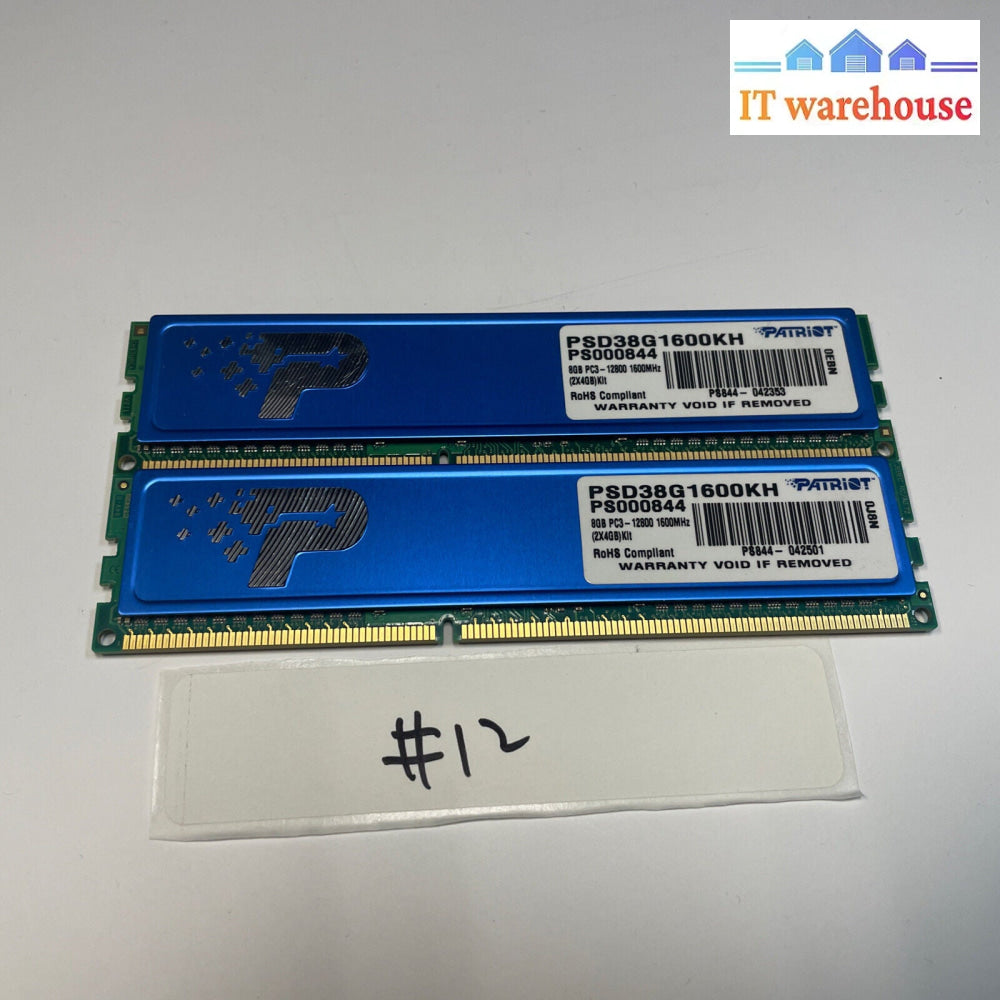 8Gb=2X 4Gb Patriot Single Stick Of Psd38G1600Kh Pc3-12800 Ddr3-1600Mhz Ram