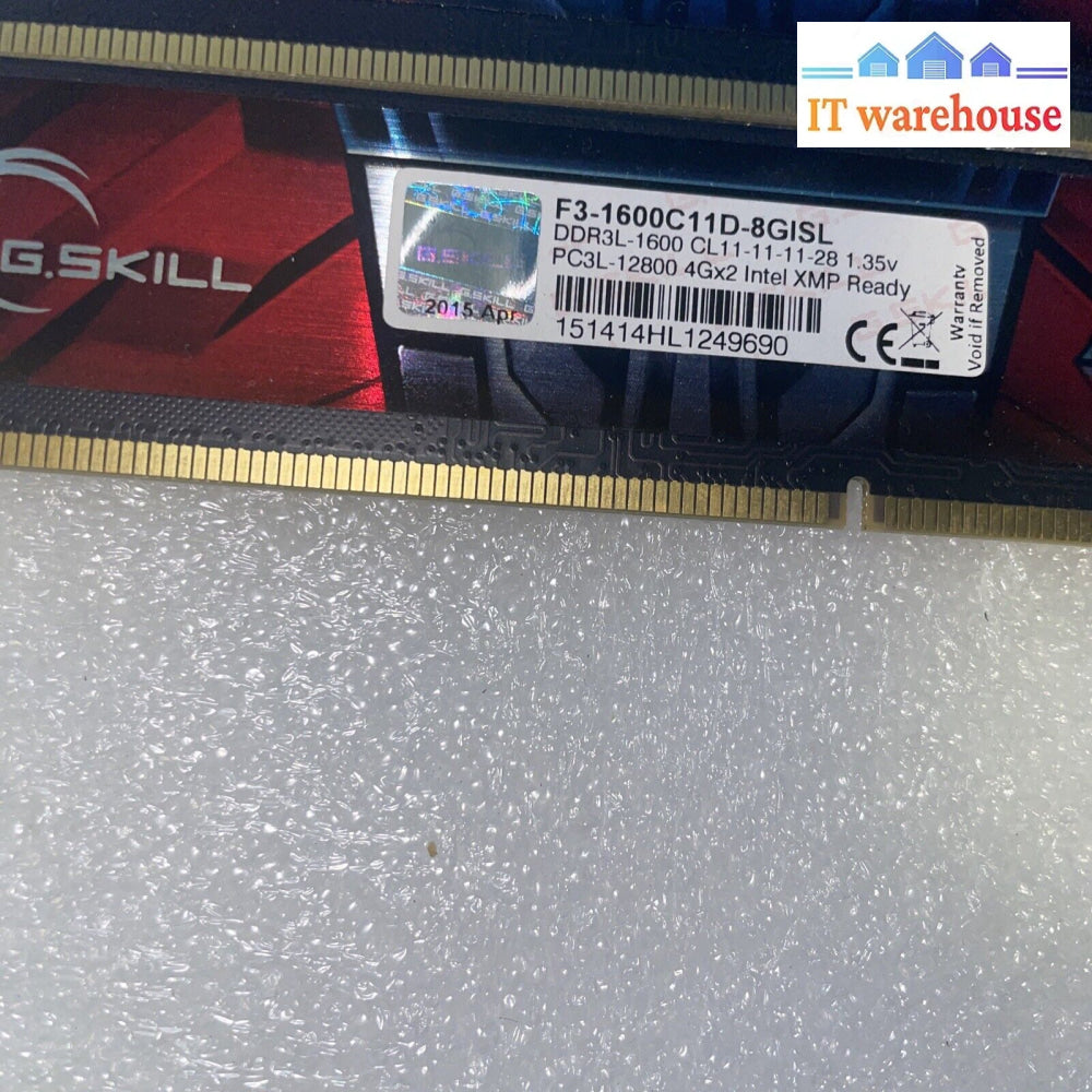 * 8Gb (4Gbx2) G.skill F3-1600C11D-8Gisl Pc3-12800 1600Mhz Ddr3 Memory Ram