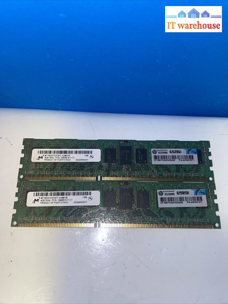 * 8Gb(4Gbx2) Micron Mt18Kdf51272Pz Pc3L-10600R 1333Mhz Reg Server Memory Ram