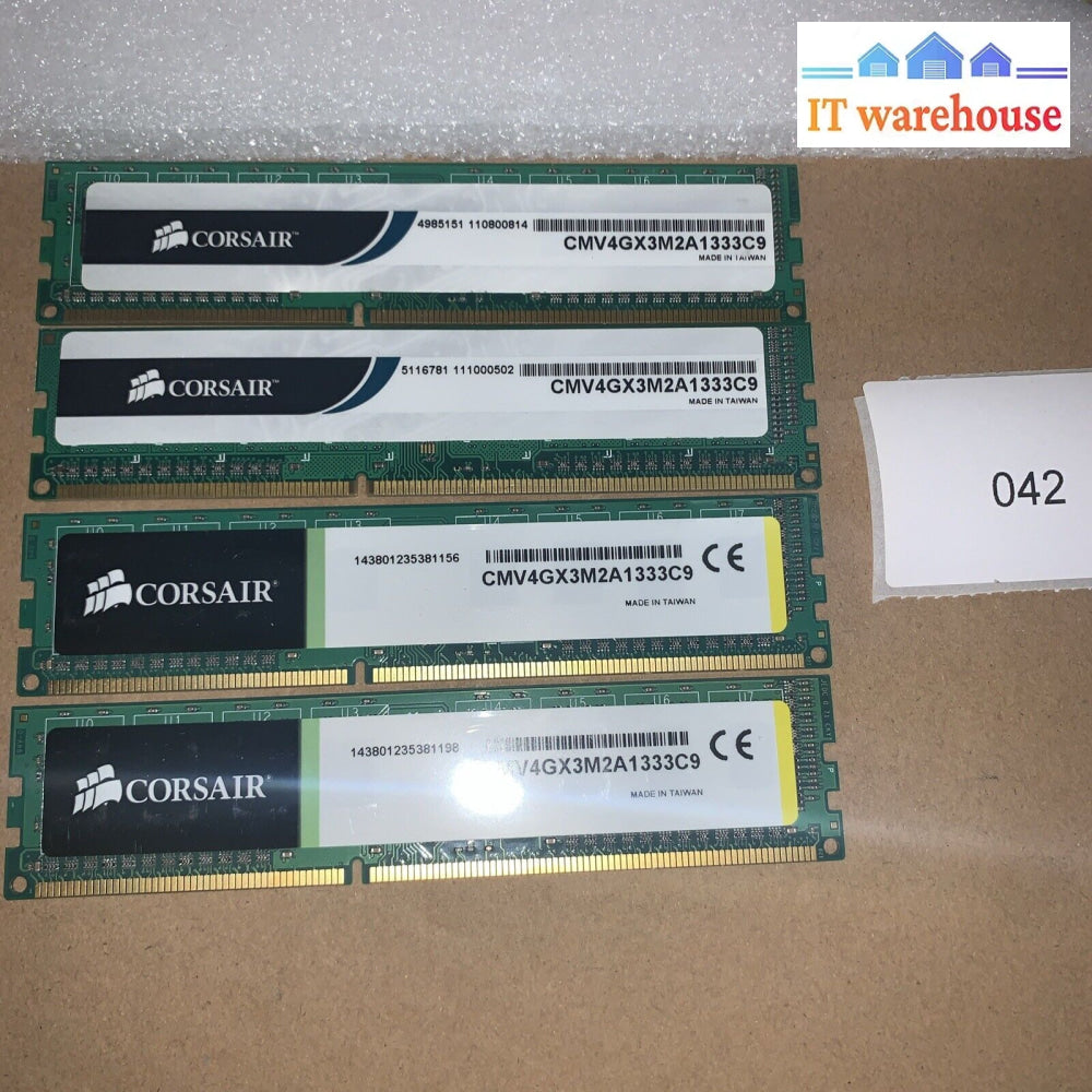 8Gb Kit (4 X 2Gb) Corsair Cmv4Gx3M2A1333C9 Pc3-10600U Ddr3 Desktop Memory Ram