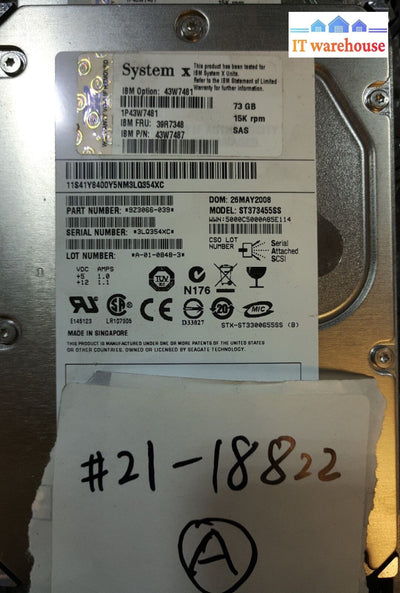 - 8X Ibm 3.5’ 73.4Gb 15K Sas Hard Drive 43W7481 39R7348 43W7487 W/Caddy @@@