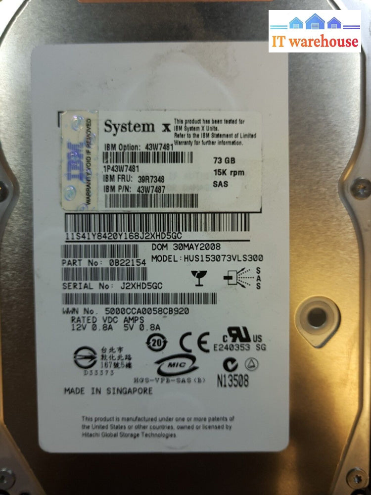 - 8X Ibm 3.5’ 73.4Gb 15K Sas Hard Drive 43W7481 39R7348 43W7487 W/Caddy @@@