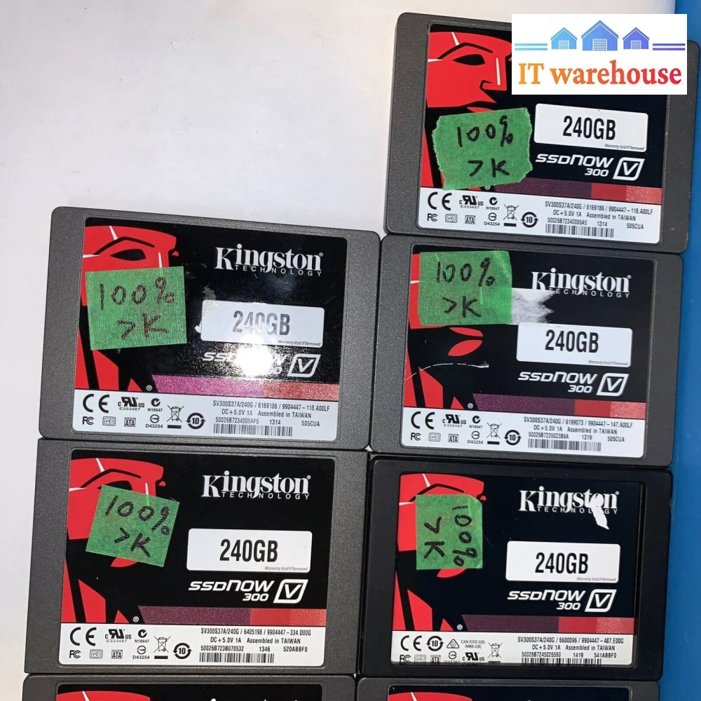 9X Kingston 2.5’ Ssdnow V300 240Gb Sv300S37A/240G Sata 3 Ssd (100% & 1000 Days)