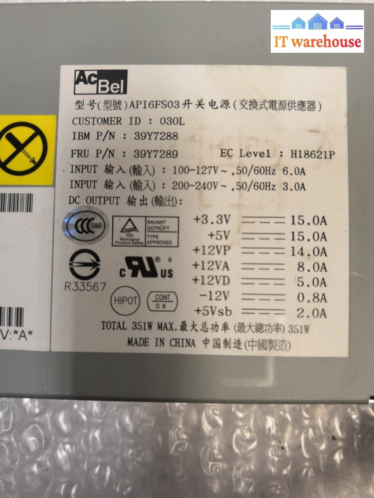 - Acbel 350W Power Supply Api6Fs03 39Y7288 39Y7289 For Ibm X3250 Server @@@