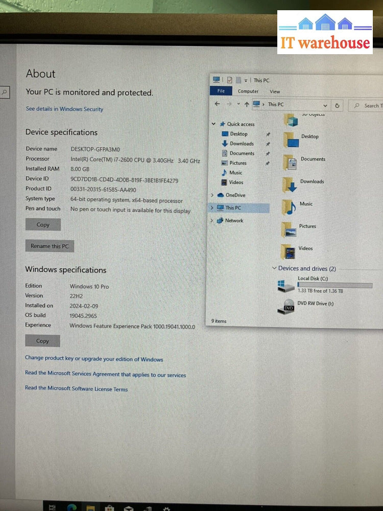 Acer Aspire M3970 Pc | I7-2600 Cpu 8Gb Ram 1.5Tb Hdd Windows 10 Pro +