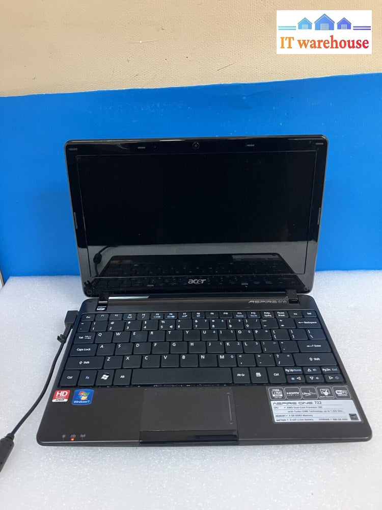 ~Acer Aspire One 722 P1Ve6 11.6’ Laptop Amd C60 1.0Ghz Cpu 4Gb Ram 320Gb Hd Win7