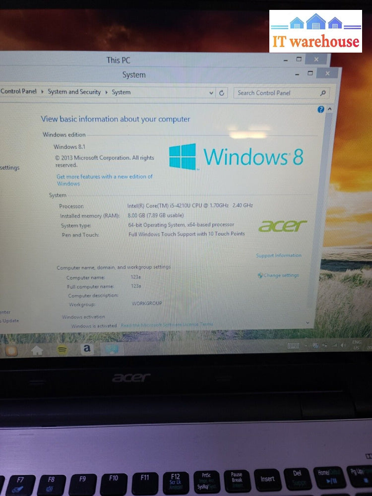 - Acer Aspire V 15 Touch V3-572P 15.6’ Laptop W/ I5-4210U/8Gb Ram/1Tb Hd/Win8