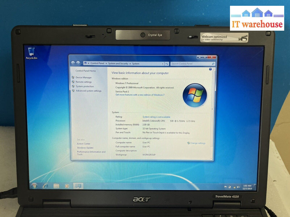 ~ Acer Travelmate 4320 14’ Laptop Intel Celeron 530 1.60Ghz 2Gb Ram 500Gb Xp Sp3