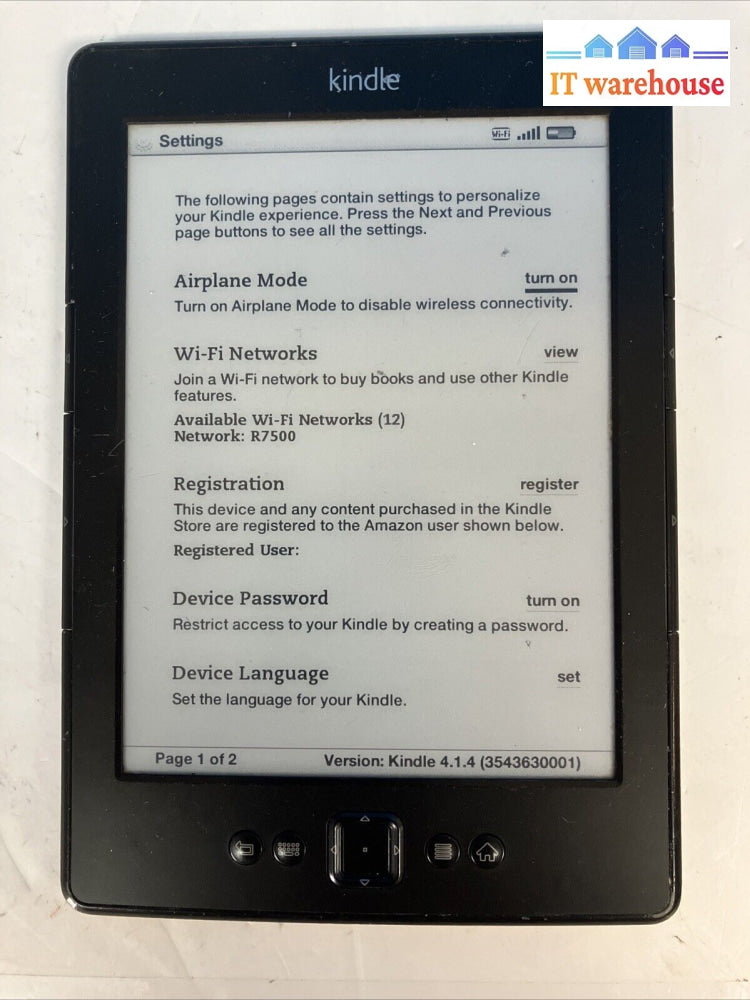 Amazon Kindle D01100 4Th-Gen Lightweight 6’’ Ebook Reader Wi-Fi Black ~