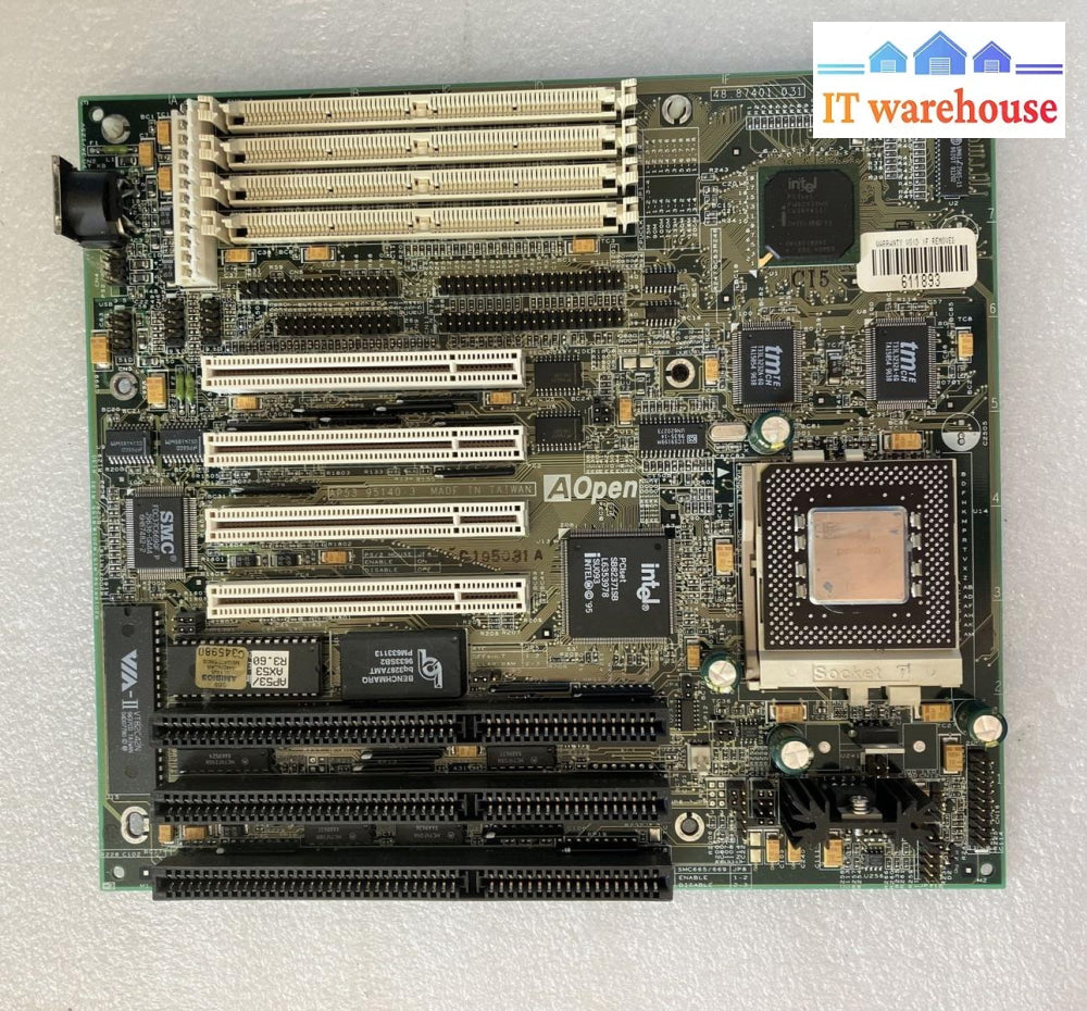 Aopen Ap53 Ap53-95140-3 Ps/2 Sdram Motherboard 48.87401.031 W/ Pentium 200 Cpu ~