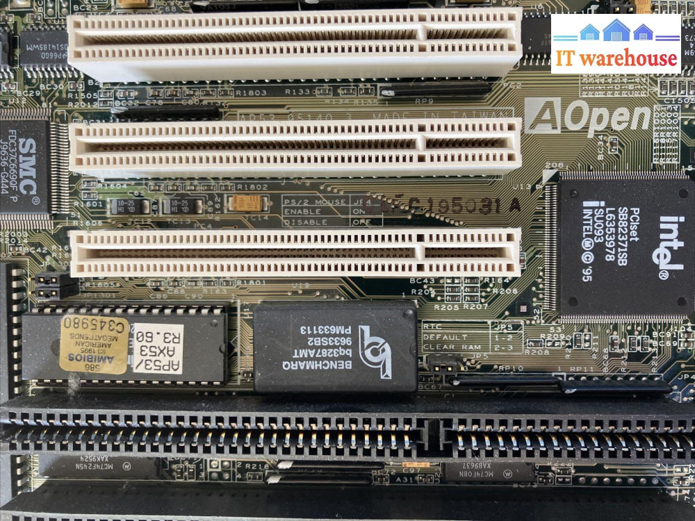 Aopen Ap53 Ap53-95140-3 Ps/2 Sdram Motherboard 48.87401.031 W/ Pentium 200 Cpu ~