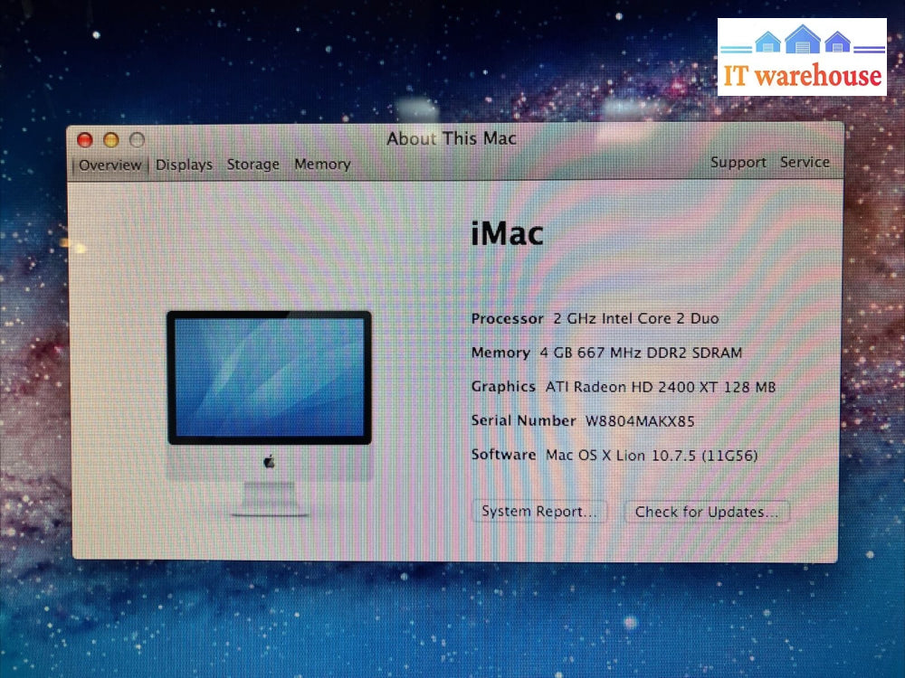 ~ Apple 20’ A1224 Imac Mid 2007 Intel C2D 2Ghz Cpu / 4Gb Ram 250Gb Hdd Os 10