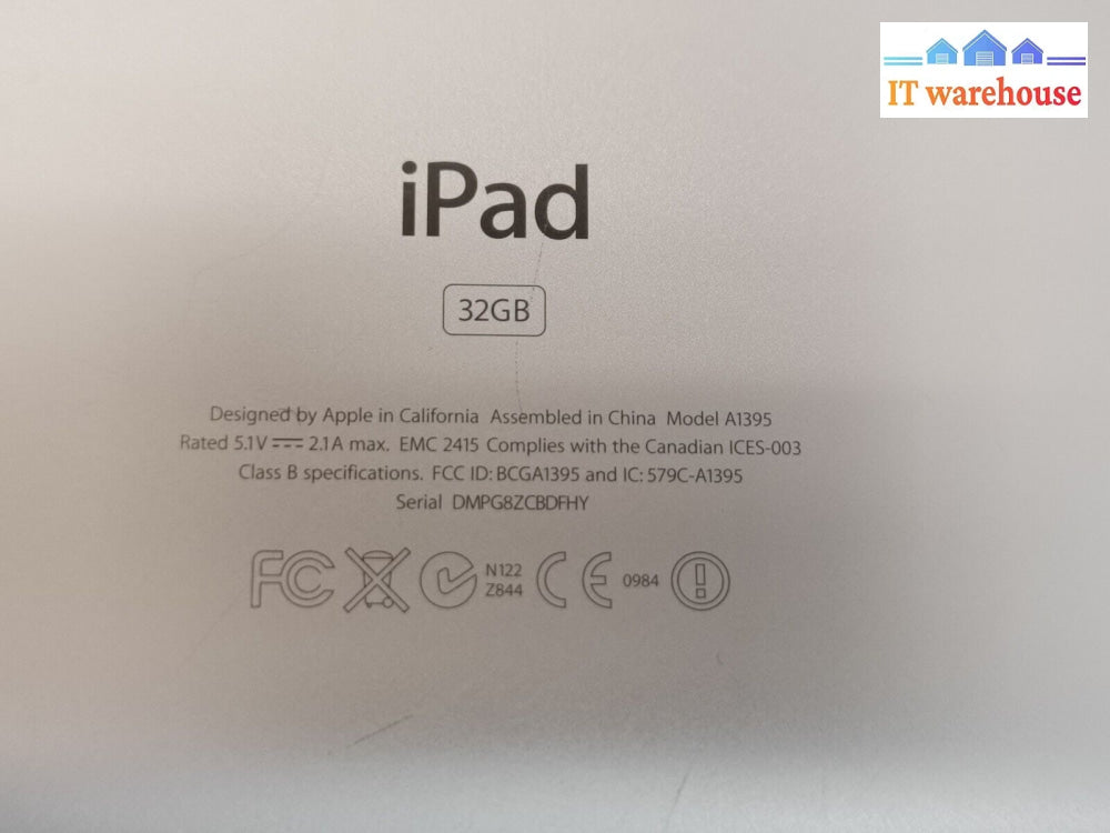 $ Apple Ipad 2 A1395 Silver 9.7’ 32 G Wifi Tested (Touch Screen Peel Off)