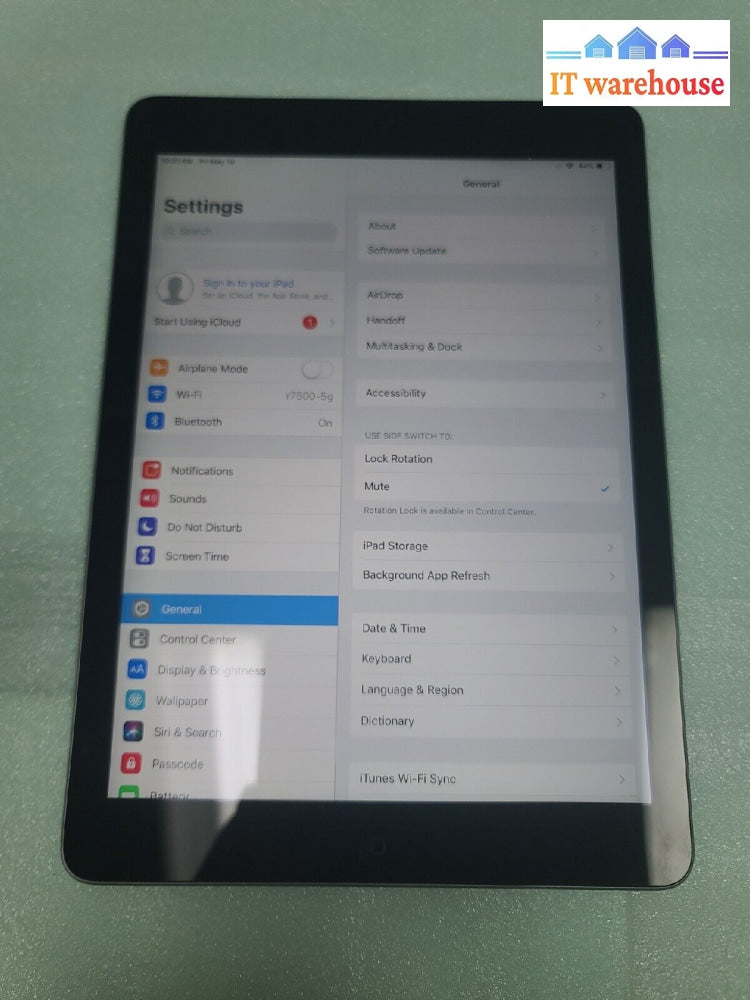 - Apple Ipad Air 9.7’ 16Gb Wifi A1474 Tablet Ios 12.5.7 (Bypass Read)