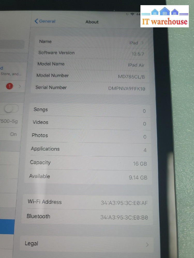 - Apple Ipad Air 9.7’ 16Gb Wifi A1474 Tablet Ios 12.5.7 (Bypass Read)