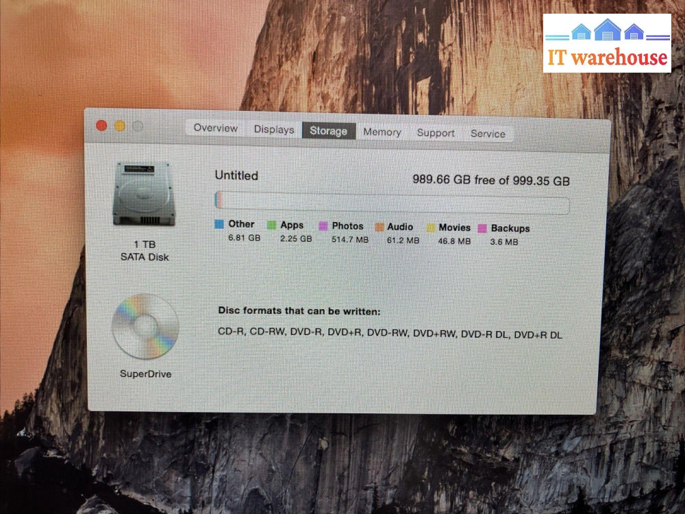 Apple Mac Mini A1283 Desktop Intel C2D Cpu / 6Gb Ram 1Tb Hdd Wi-Fi 10.10 ~