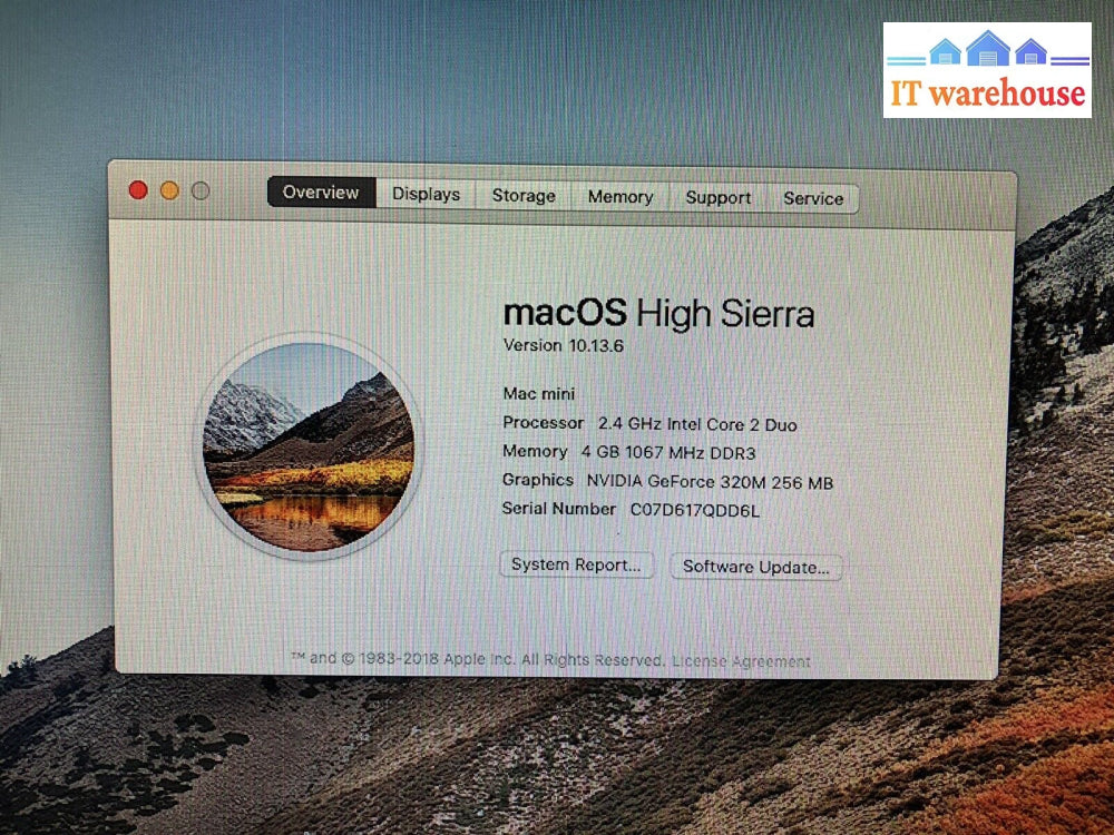 Apple Mac Mini Mid-2010 Core 2 Duo 2.4Ghz 4Gb Ram 320Gb Hdd High Sierra