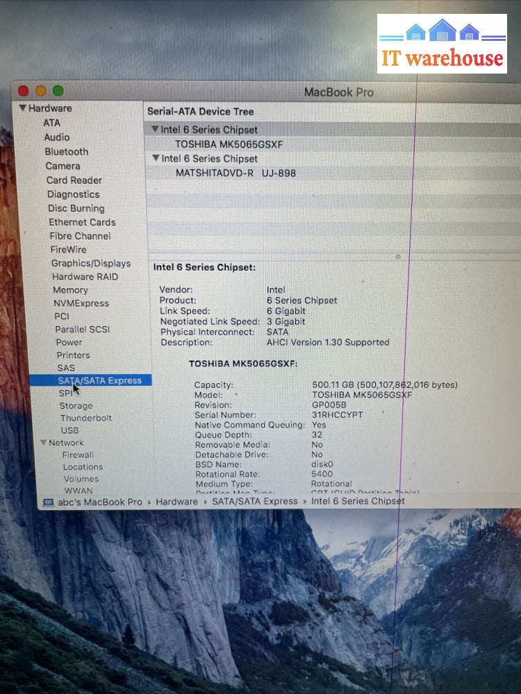 Apple Macbook Pro (15 Mid 2009) I7-2.0Ghz 2Gb 500Gb Hdd Osx Ei Capitan