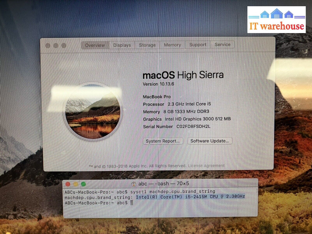 ~ Apple Macbook Pro A1278 13’ Early 2011 / Core I5-2415M 2.3Ghz /8Gb /500Gb Hdd