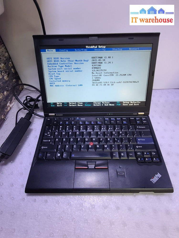 - (As Is) Lenovo Thinkpad X220 12’ Laptop W/ I5-2520M/ 2Gb Ram (Kb Dead Read*)