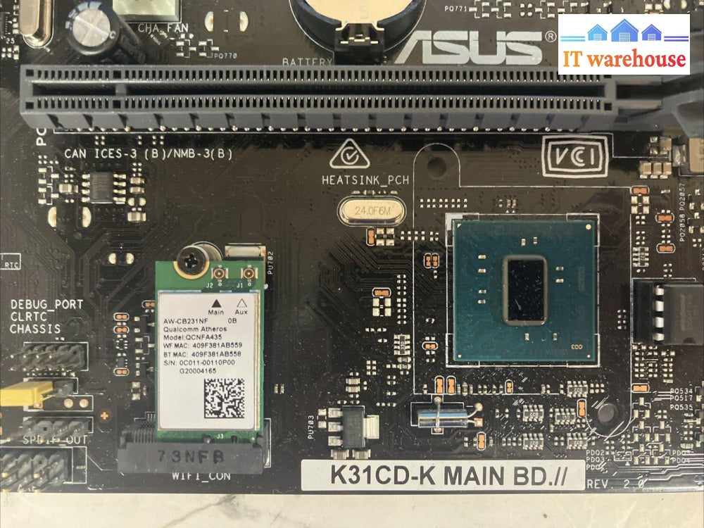 Asus K31Cd-K Lga 1151 Ddr4 Motherboard Wi-Fi Card With & I/O Shield ~