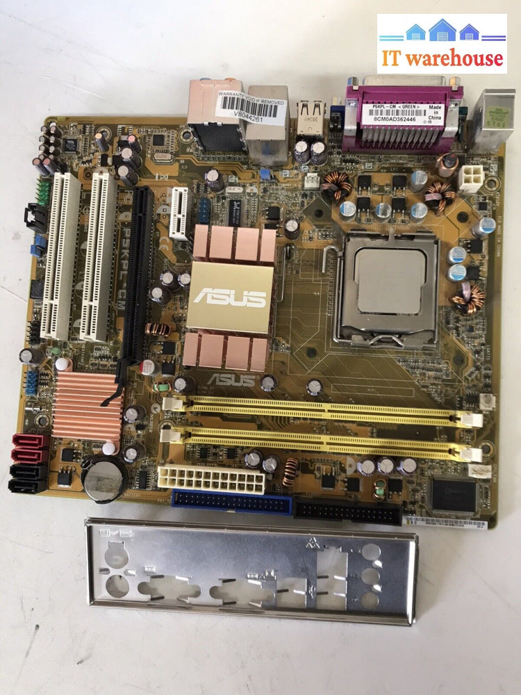 ~ Asus P5Kpl-Cm Lga775 Atx Motherboard With E5200 Cpu Io Plate