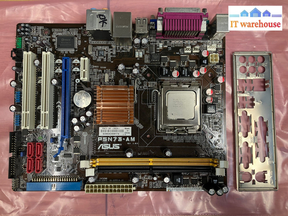 ~ Asus P5N73-Am Rev:2.01G Socket 775 Motherboard W/ E5200 Cpu + I/O Plate Tested