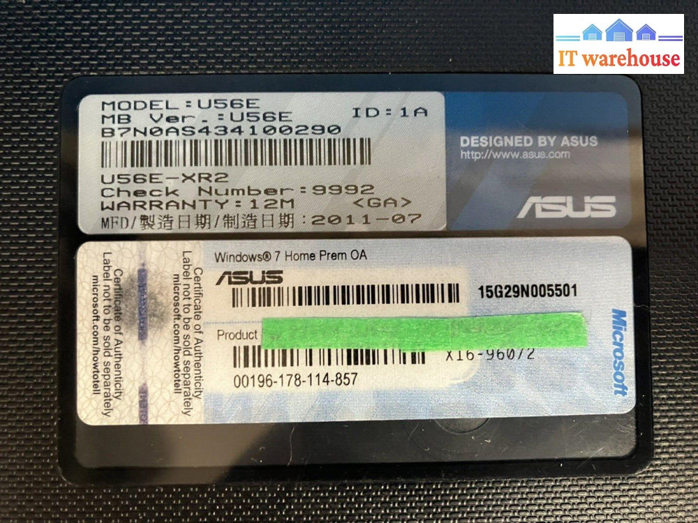 ~ Asus U56E 15.6’ Laptop Core I5-2410M 2Gb Ram No Disk Battery (Bad Screen)