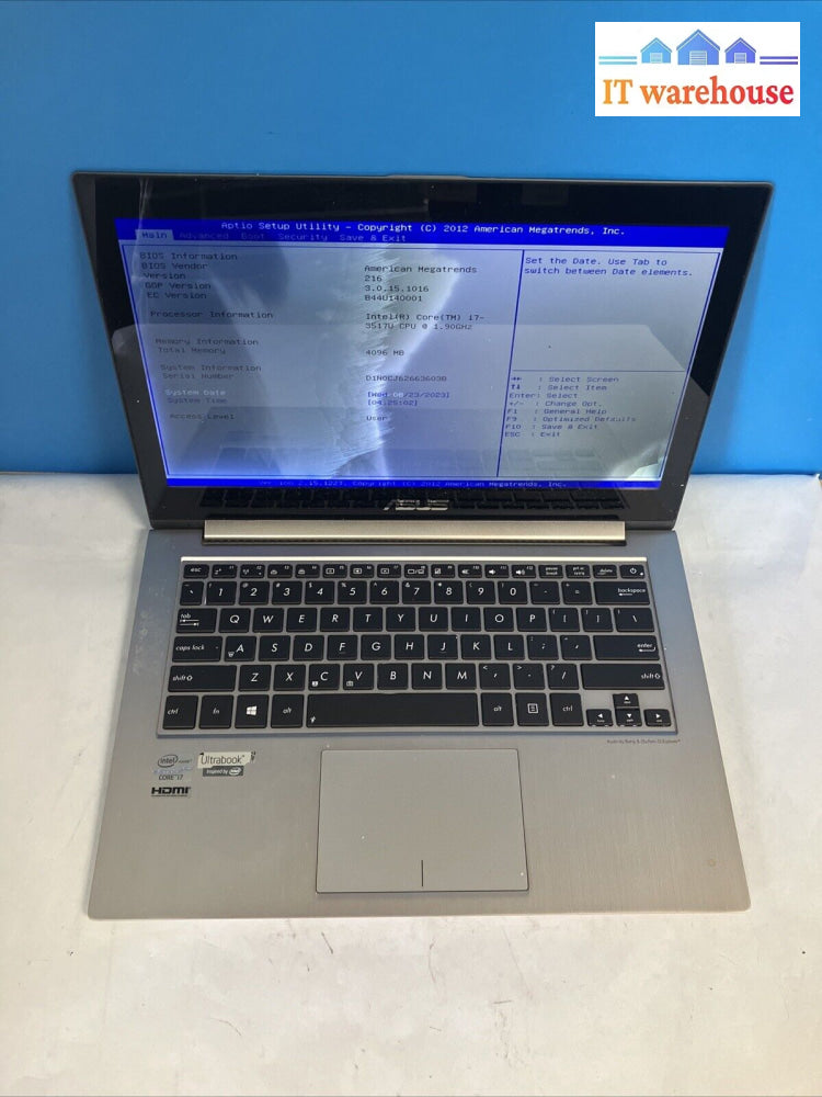 Asus Ux31A 13.3’ Laptop With I7-3517U Cpu / 4Gb Ram (Bad Screen As Is Read) ~