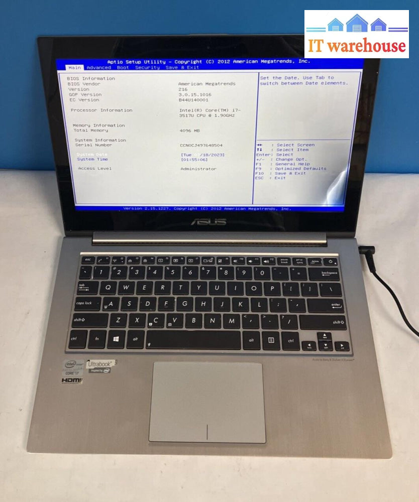 Asus Ux31A 13.3’ Laptop With Intel I7-3517U Cpu / 4Gb Ram (Bad Screen As Is) ~