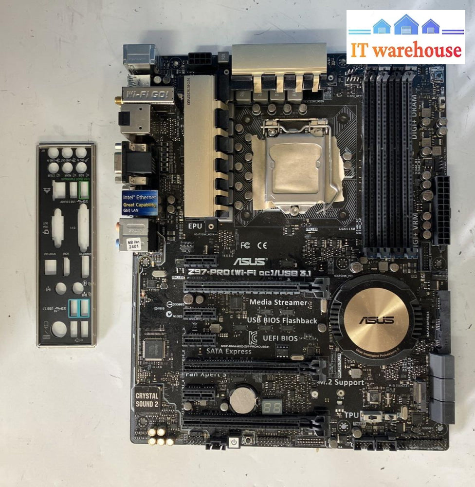 Asus Z97-Pro (Wi-Fi Ac) Motherboard Atx Lga1150 Ddr3 Intel Z97 With I/O Shield ~