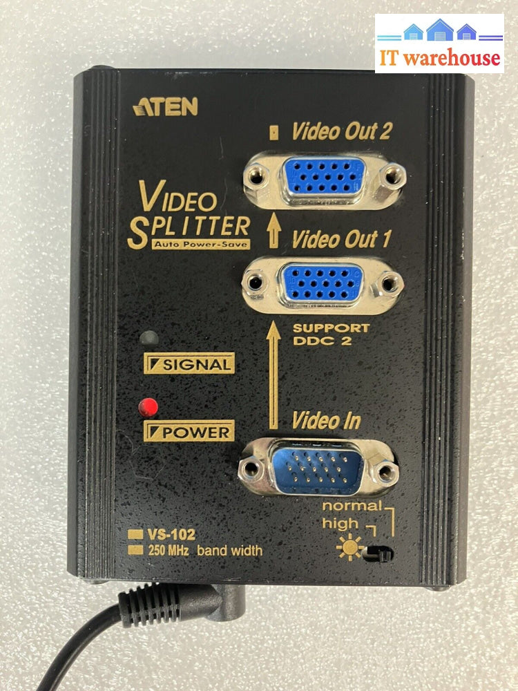 ~ Aten Vs-102 Video Splitter 250 Mhz Band Width 2 Port Vga W/ Adapter