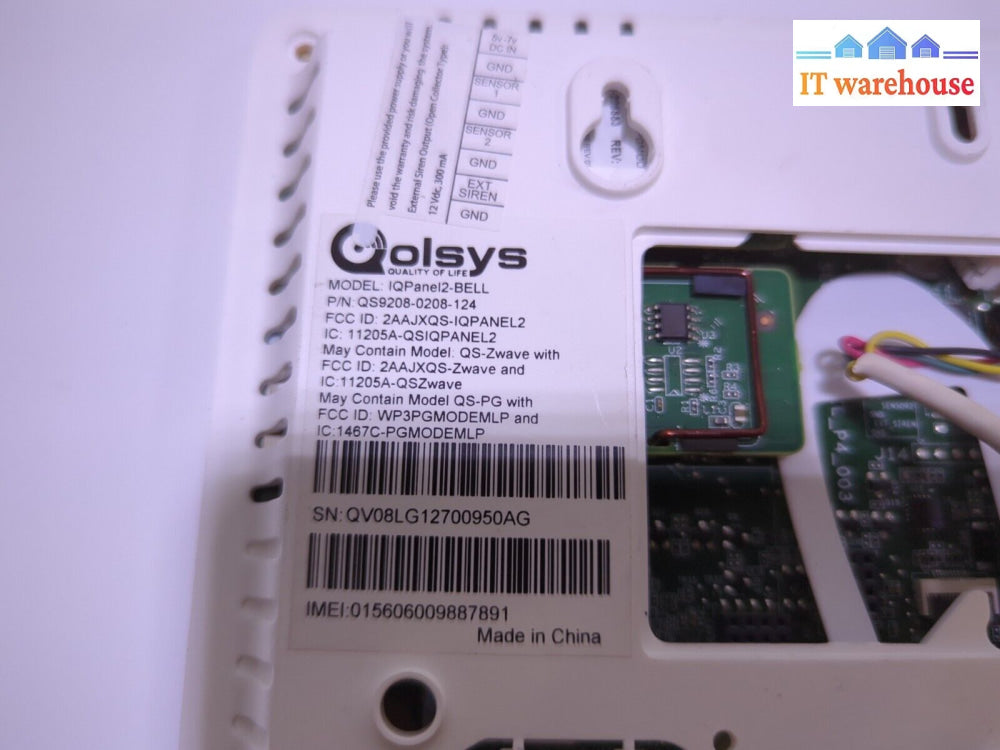 Bell Qolsys Iq Panel 2 - 7’ Touchscreen Qs9208-0208-124 (No Power Supply)