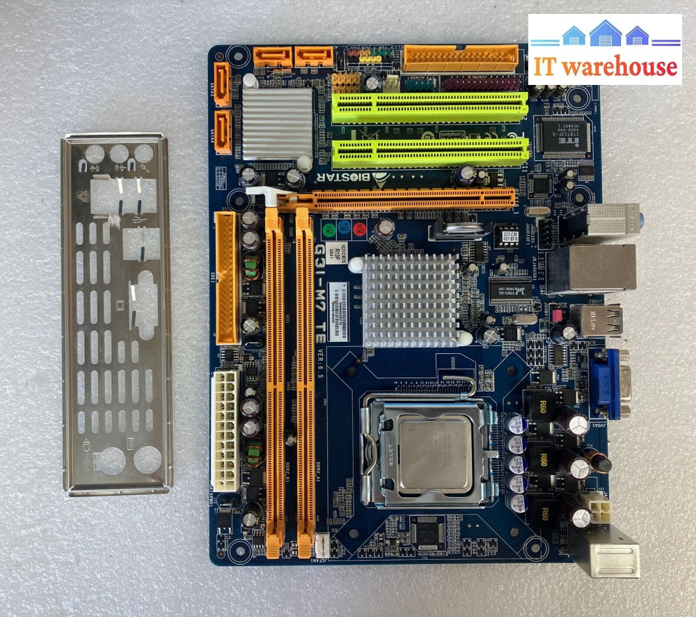 Biostar G31-M7 Te Lga 775 Ddr2 Motherboard W/ Intel Pentium E5300 Cpu & Shield ~