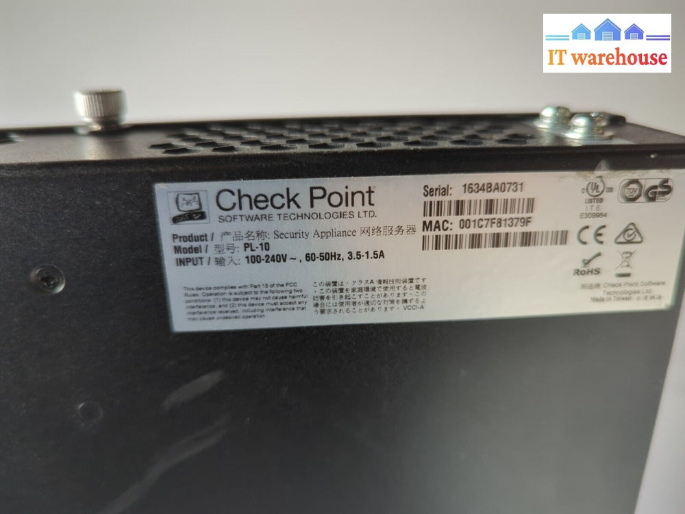 Checkpoint Pl-10 10-Port Security Firewall Appliance