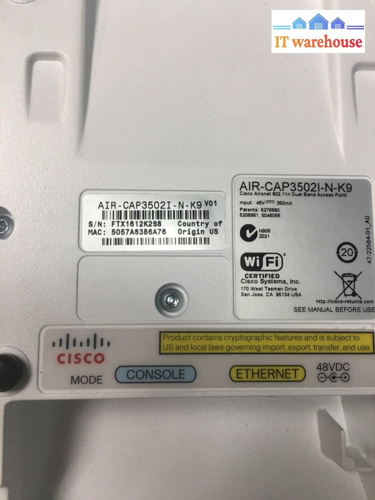 ~ Cisco Air-Cap3502I-N-K9 W Mounting Bracket - 802.11A/G/N