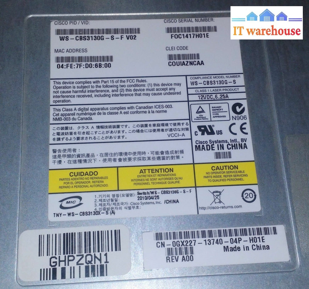 Cisco Catalyst 3130G Ws-Cbs3130G-S Gx227 For Dell M1000E Blade