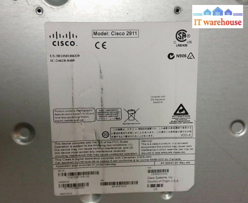 Cisco Cisco2911/K9 Integrated Services Router 2911 W/ Nme-Ips-K9. T1 Dsu/Csu @@@