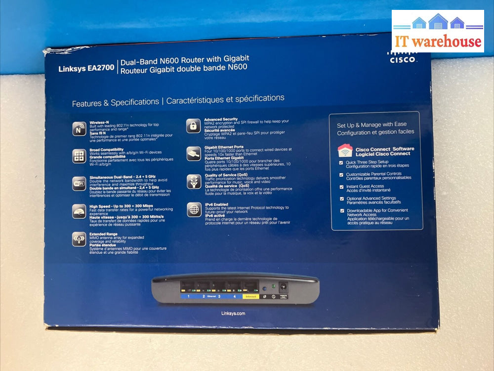 Cisco Linksys Ea2700 Dual Band 4-Port Gigabit Wireless Router With Adapter ~