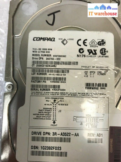 - Compaq 72.8Gb 10K U320 Scsi Hdd 3R-A3522-Aa 260755-002 9R6006-048