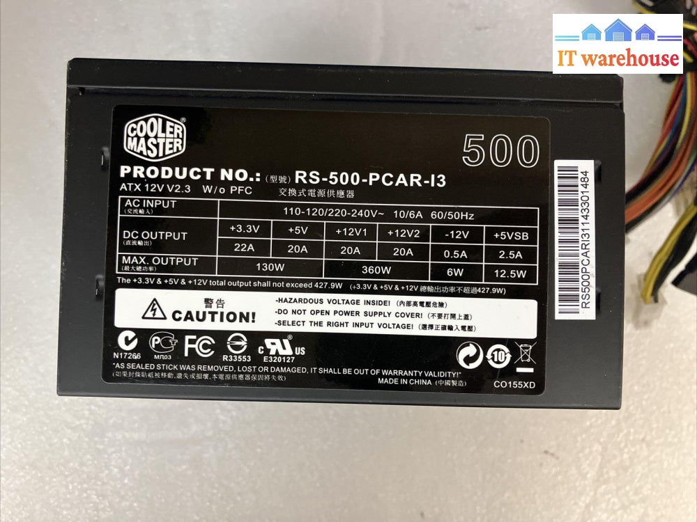 Cooler Master Rs-500-Pcar-I3 500W Atx Switching Power Supply Psu ~