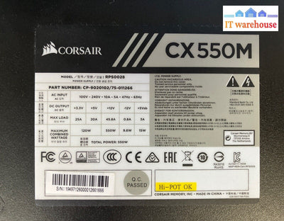 Corsair Cx Series Cp-9020102 Cx550M 550W 6/8 Pin Pcie Atx Power Supply Rps0028 ~