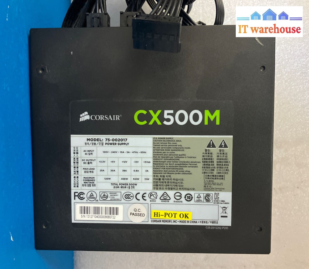 Corsair Cx500 500W Hi-Pot Desktop Power Supply Model: 75-002017 ~